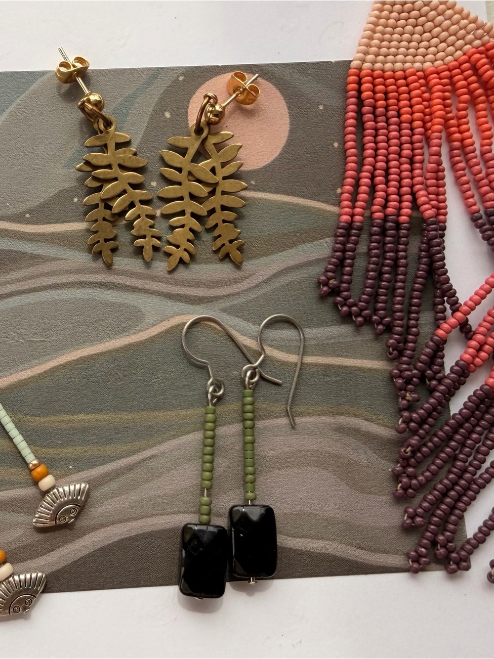 Handmade  Beaded Dangle Earrings - collection/ 5 pair
